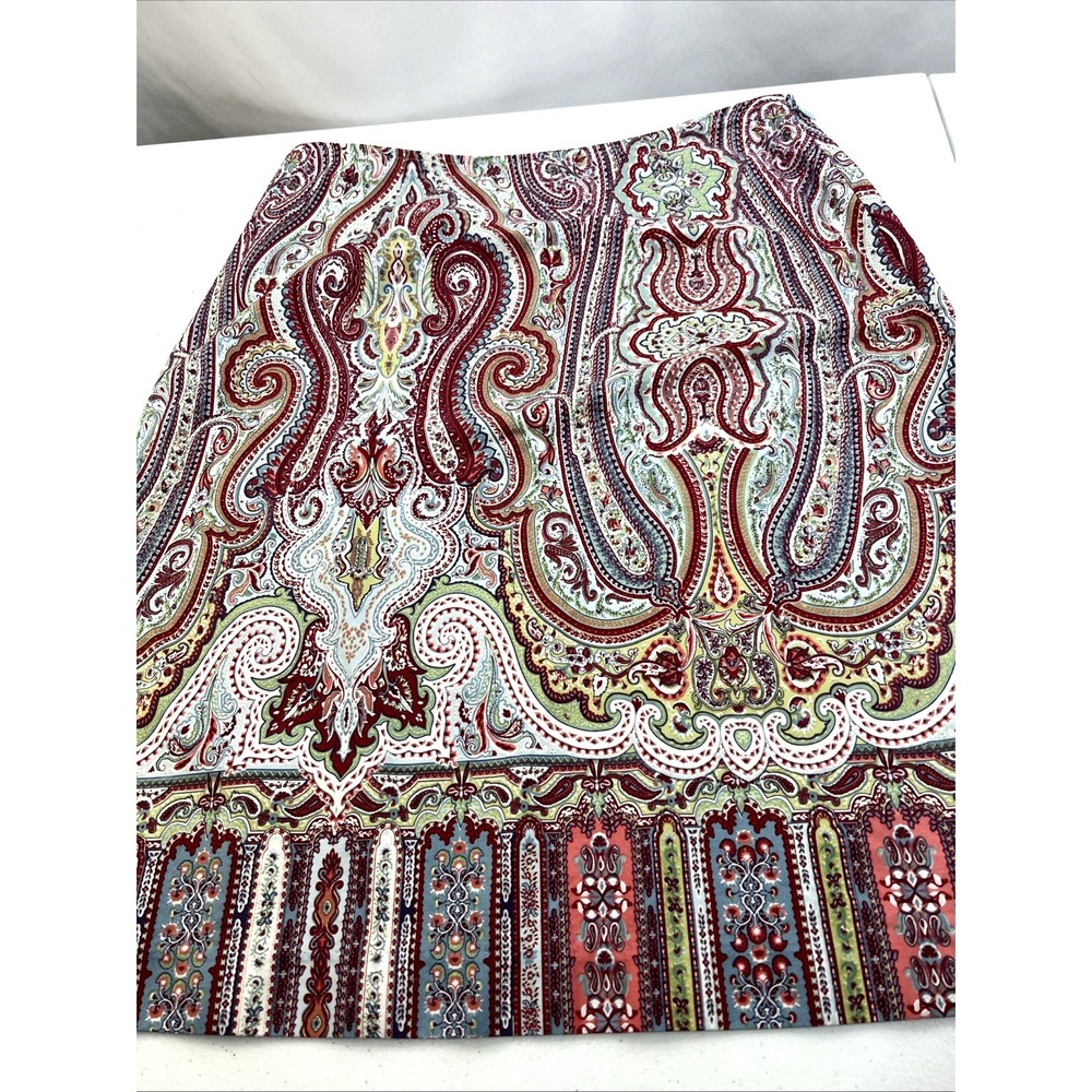 Van Heusen Woman's Vintage Multicolor‎ Paisley Pencil Cotton, Boho Skirt Size 10
